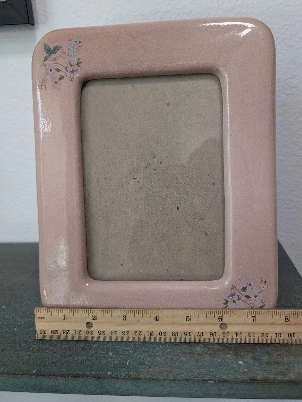 Vtg Terragrafics Picture Frame Floral Pink Crackle Glaze Ceramic Cottage Core